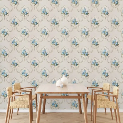 SK Filson Beige & Blue Floral Wallpaper