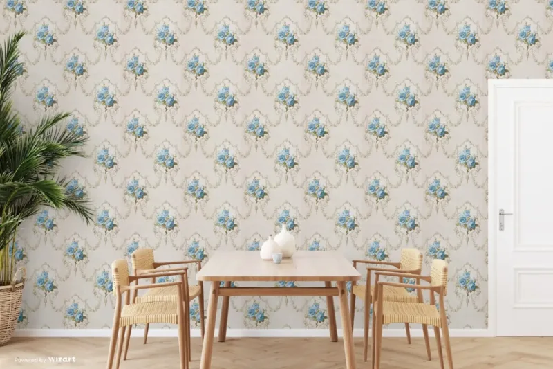 SK Filson Beige & Blue Floral Wallpaper