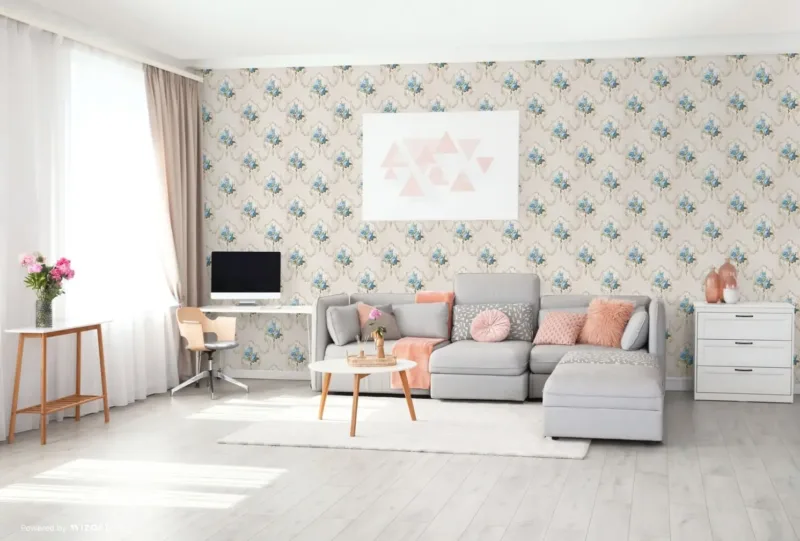 SK Filson Beige & Blue Floral Wallpaper