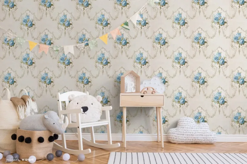 SK Filson Beige & Blue Floral Wallpaper