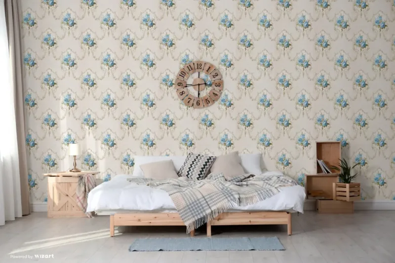 SK Filson Beige & Blue Floral Wallpaper