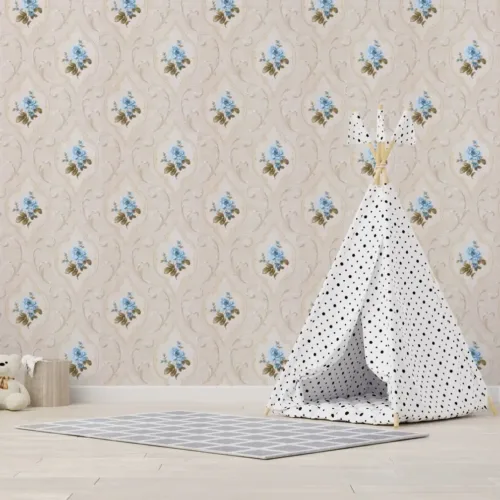 SK Filson Stone & Blue Floral Wallpaper