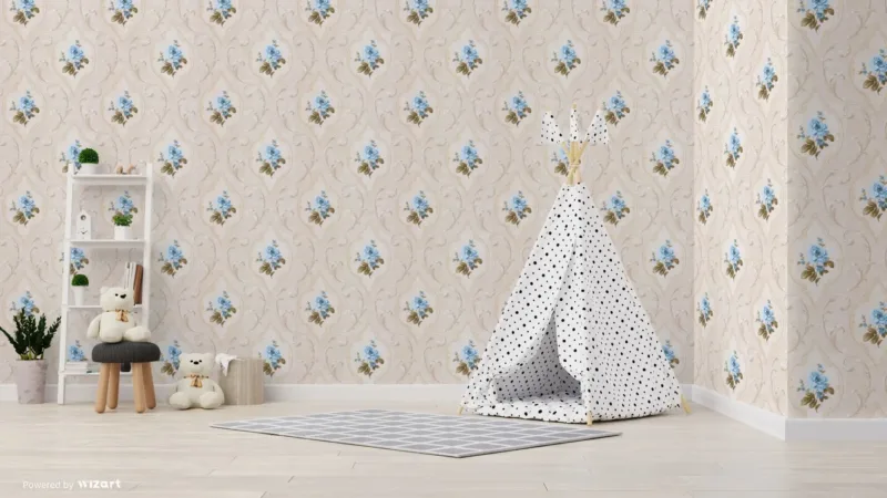 SK Filson Stone & Blue Floral Wallpaper
