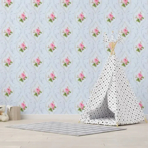 SK Filson Blue & Pink Floral Wallpaper