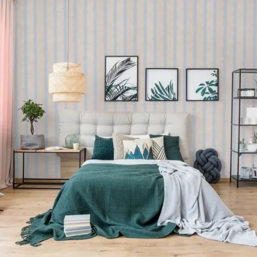 SK Filson Beige & Blue Stripe Wallpaper