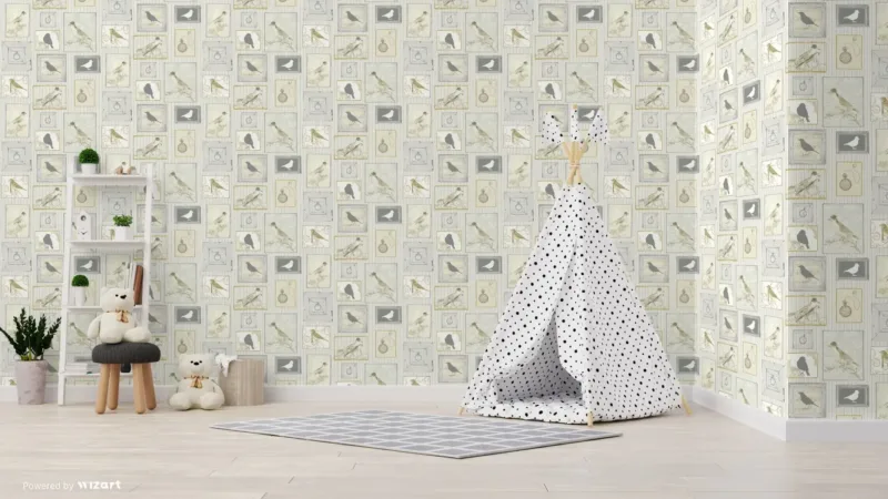SK Filson Grey Framed Birds Wallpaper