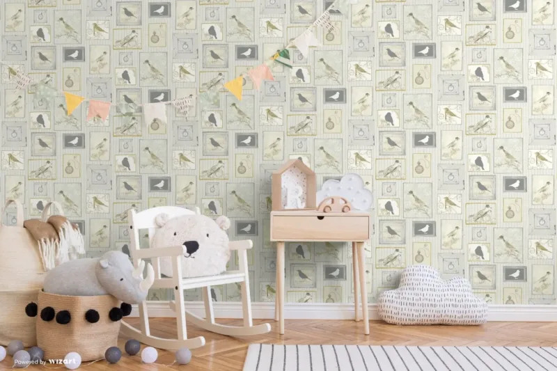 SK Filson Grey Framed Birds Wallpaper