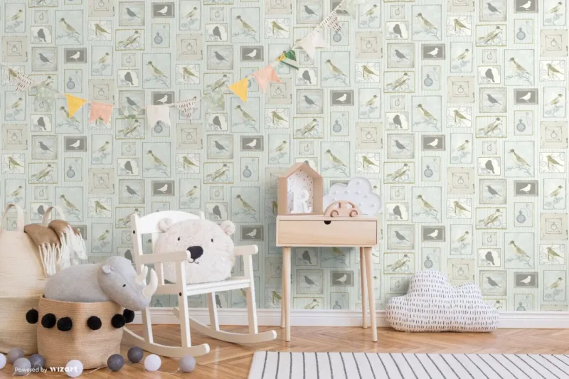 SK Filson Aqua Framed Birds Wallpaper