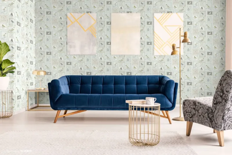 SK Filson Aqua Framed Birds Wallpaper