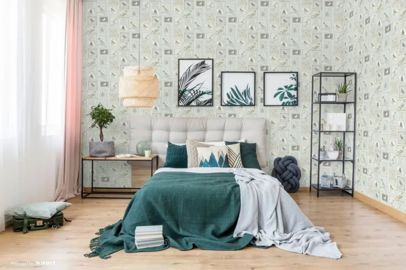 SK Filson Aqua Framed Birds Wallpaper